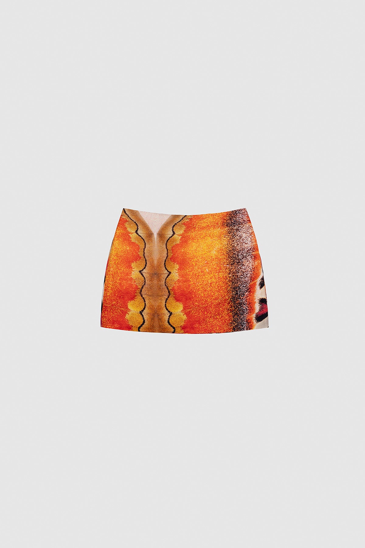 Orange multi-color linen mini skirt by The Wolf Gang, in custom TWG print, designed to pair with the Rumi Halterneck Top.