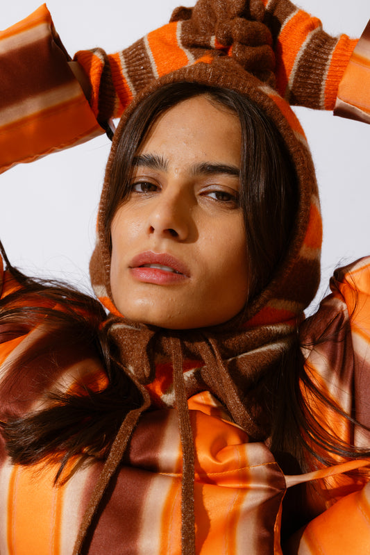 Taja Puffer Jacket - Tangerine Stripe