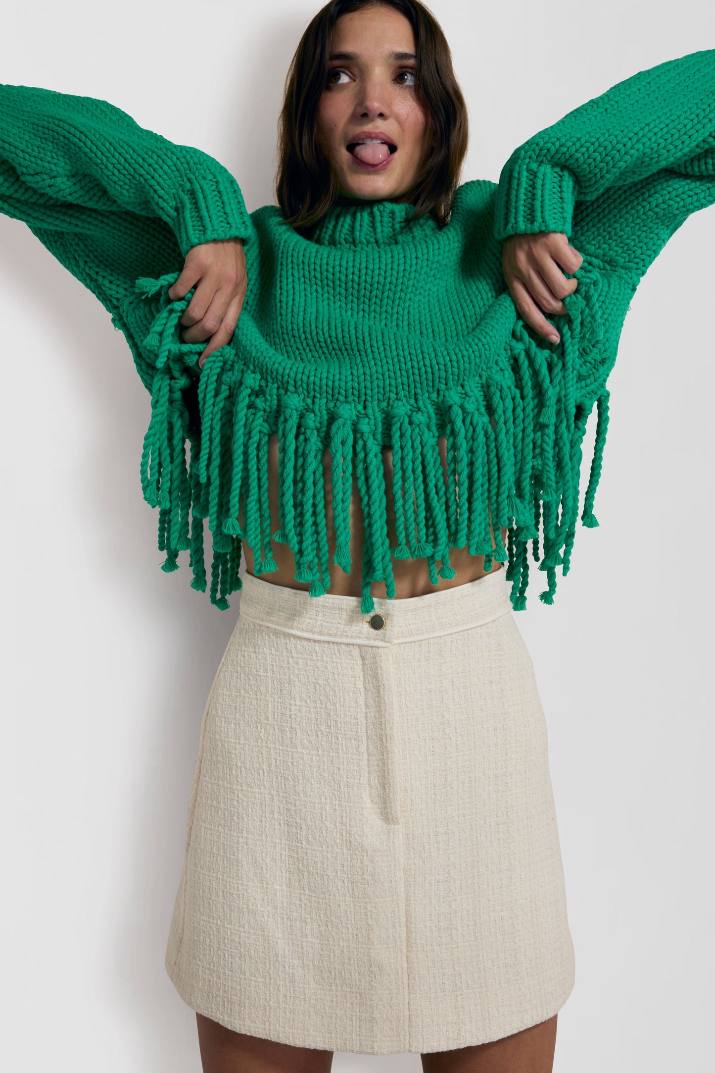 Verde Fringe Knit - Emerald