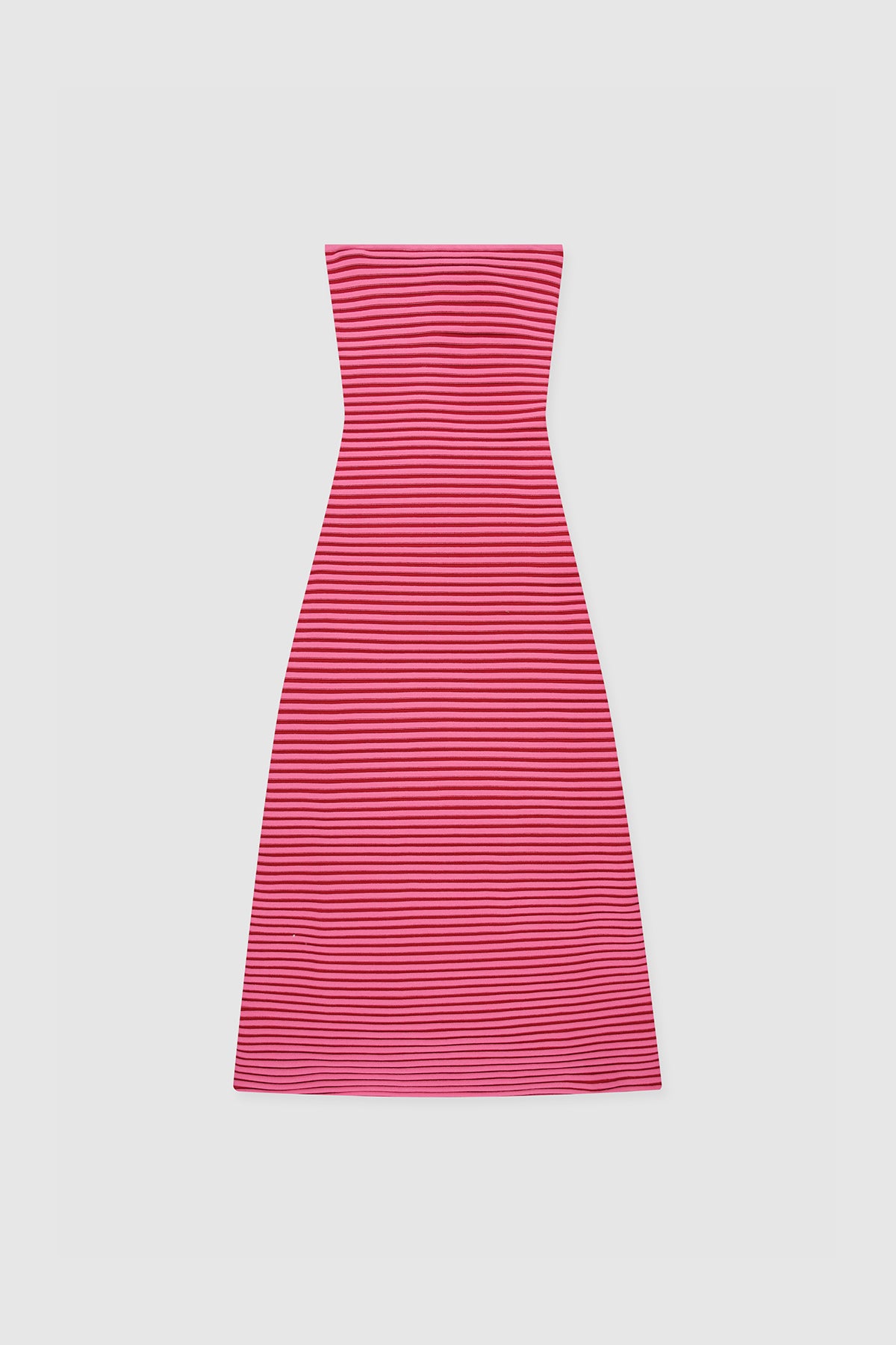 Pink strapless tonal stripe knit maxi dress with body-con fit, perfect for maternity or event wear.