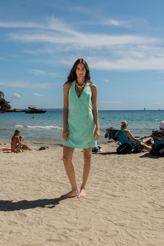 Inka Mini Vest Dress - Aqua