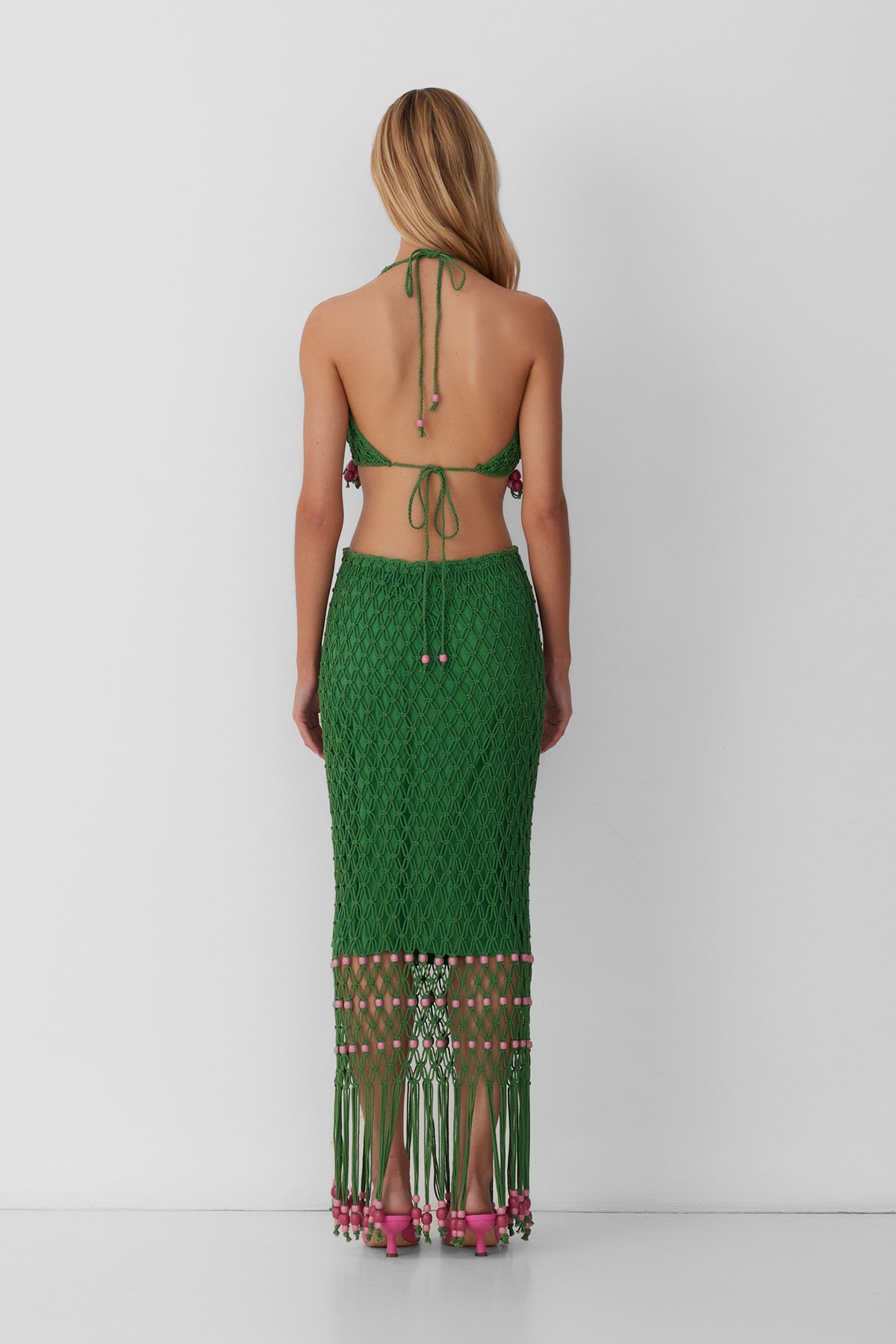 Reis Beaded Macrame Skirt - Emerald