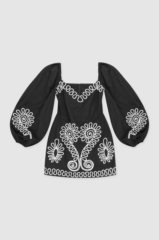 Carmensita Embroidered Mini Dress - Noir