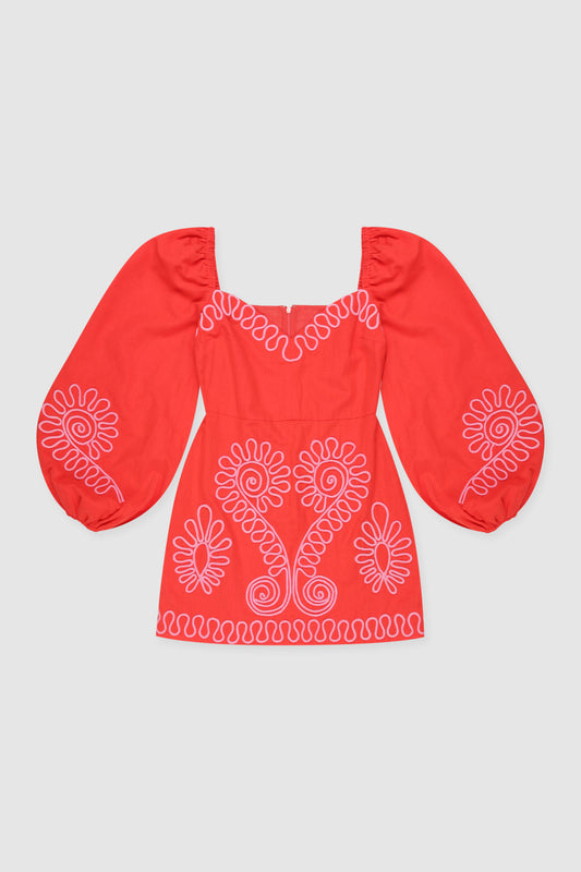 Carmensita Embroidered Mini Dress - Rojo