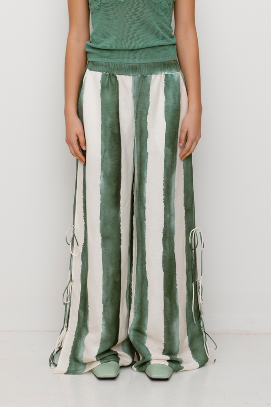 Havana Wide Leg Pant - Sage Stripe