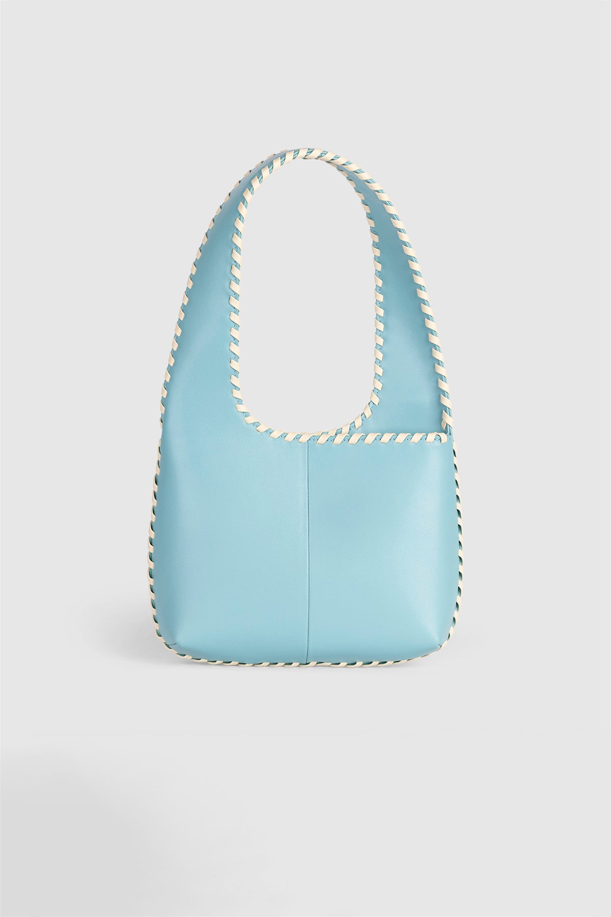 Women’s Aqua Blue Mara Shoulder Bag in 100 percent leather with twisted strap contrast binding and magnetic snap closure for everyday wear.