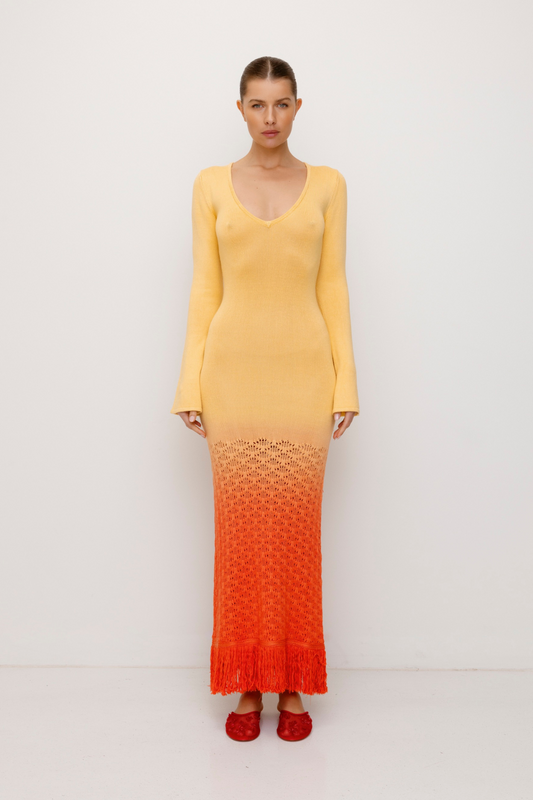 Zinna Sleeved Maxi Dress - Coral Sunset