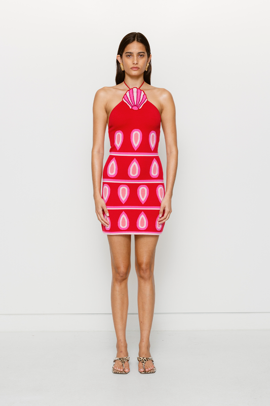 Concha Halter Mini Dress - Cherry