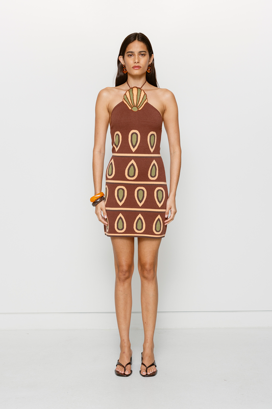 Concha Halter Mini Dress - Chocolate