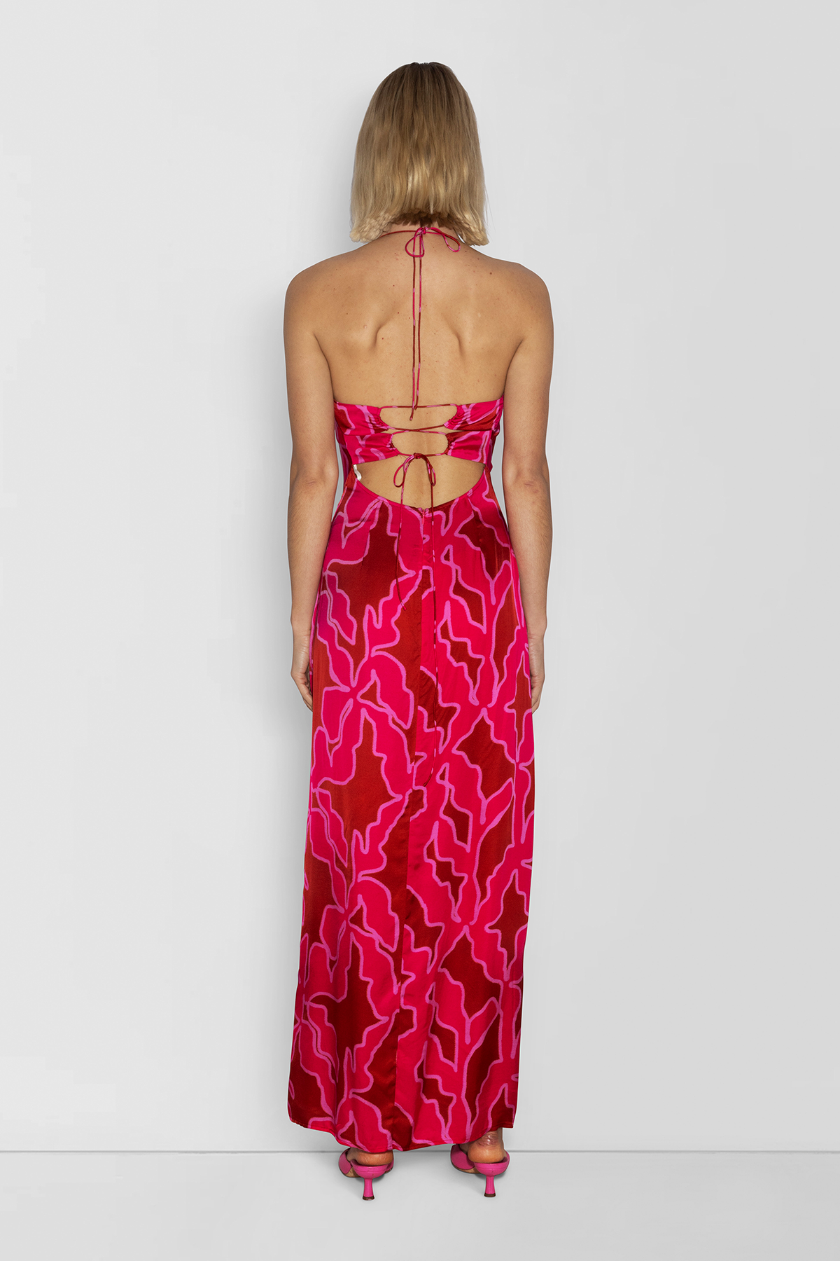 Lenee Cowl Maxi Dress - Raspberry Abstract
