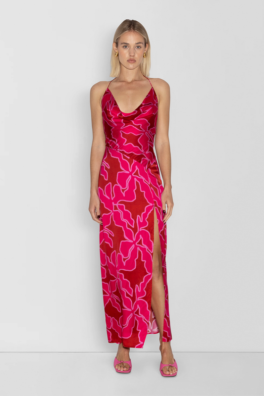 Lenee Cowl Maxi Dress - Raspberry Abstract