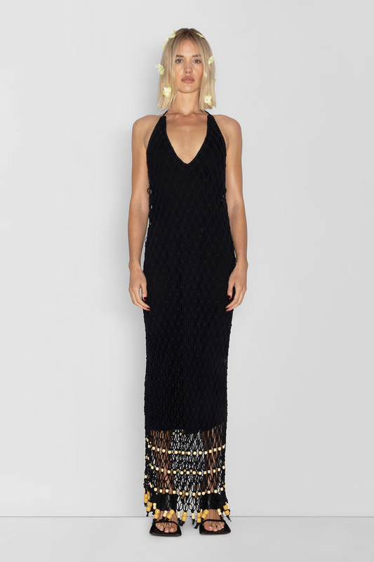Reis Macrame Maxi Dress - Noir