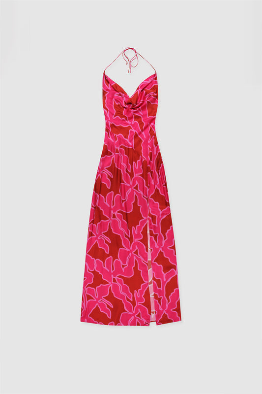 Lenee Cowl Maxi Dress - Raspberry Abstract