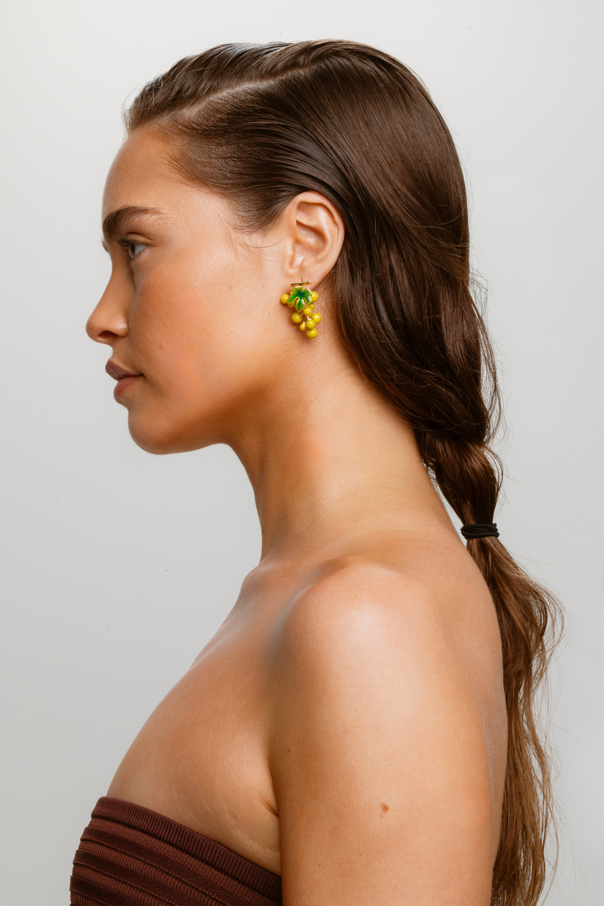 Women’s yellow statement earrings with clustered grape-like design and polished finish perfect for playful daytime or evening looks.