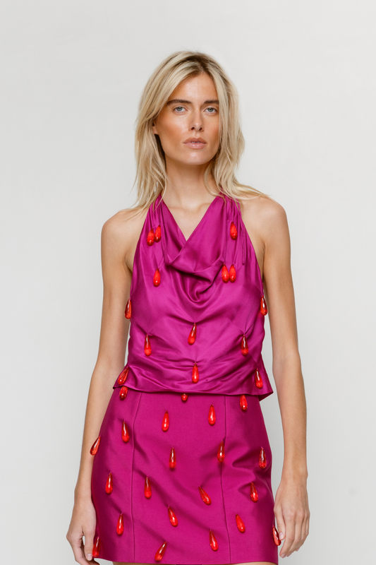 Joyas Cowl Neck Top - Fuchsia