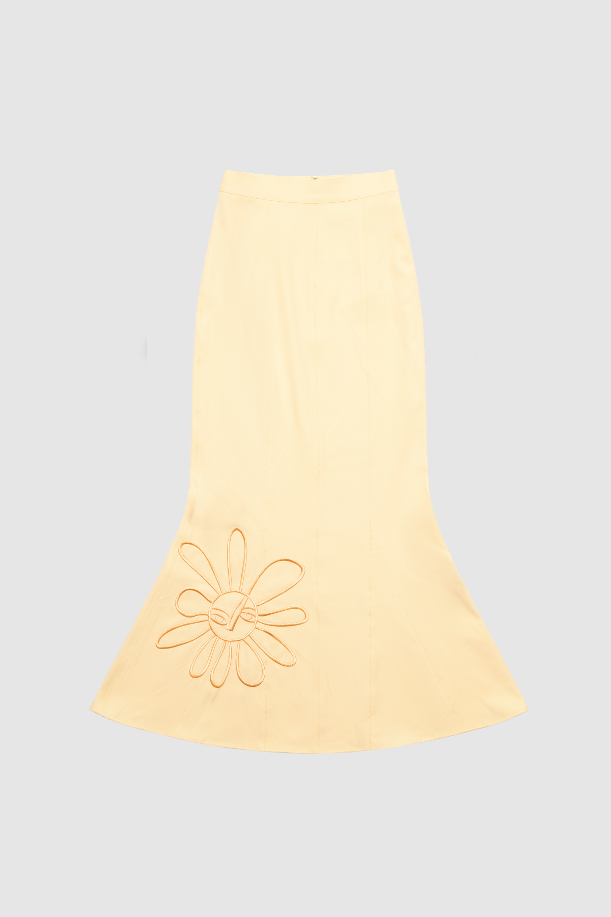 Butter yellow maxi skirt with godet hem and custom TWG embroidery by The Wolf Gang, pairs perfectly with matching Inka top.
