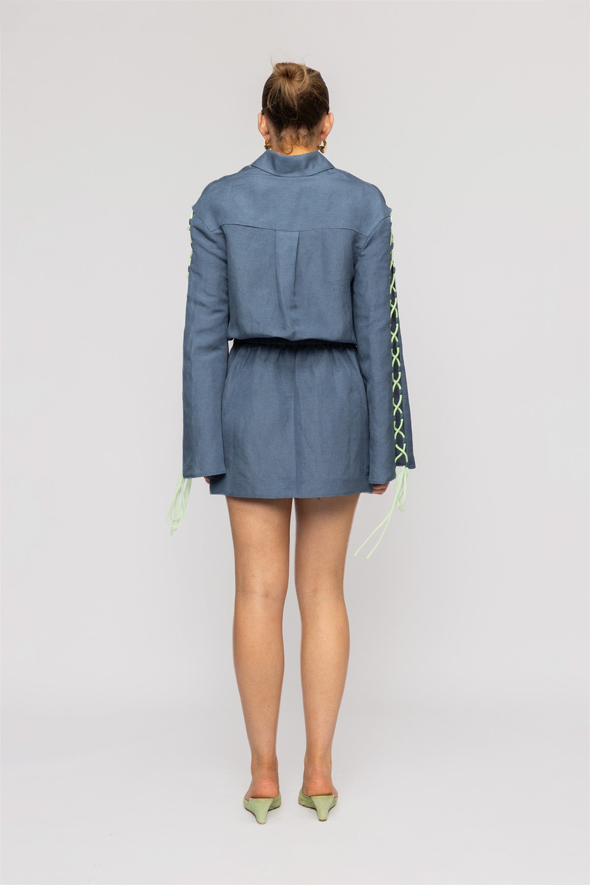 Women's long sleeve mini dress with roped detail and embroidered starfish by The Wolf Gang, perfect for day to night wear.