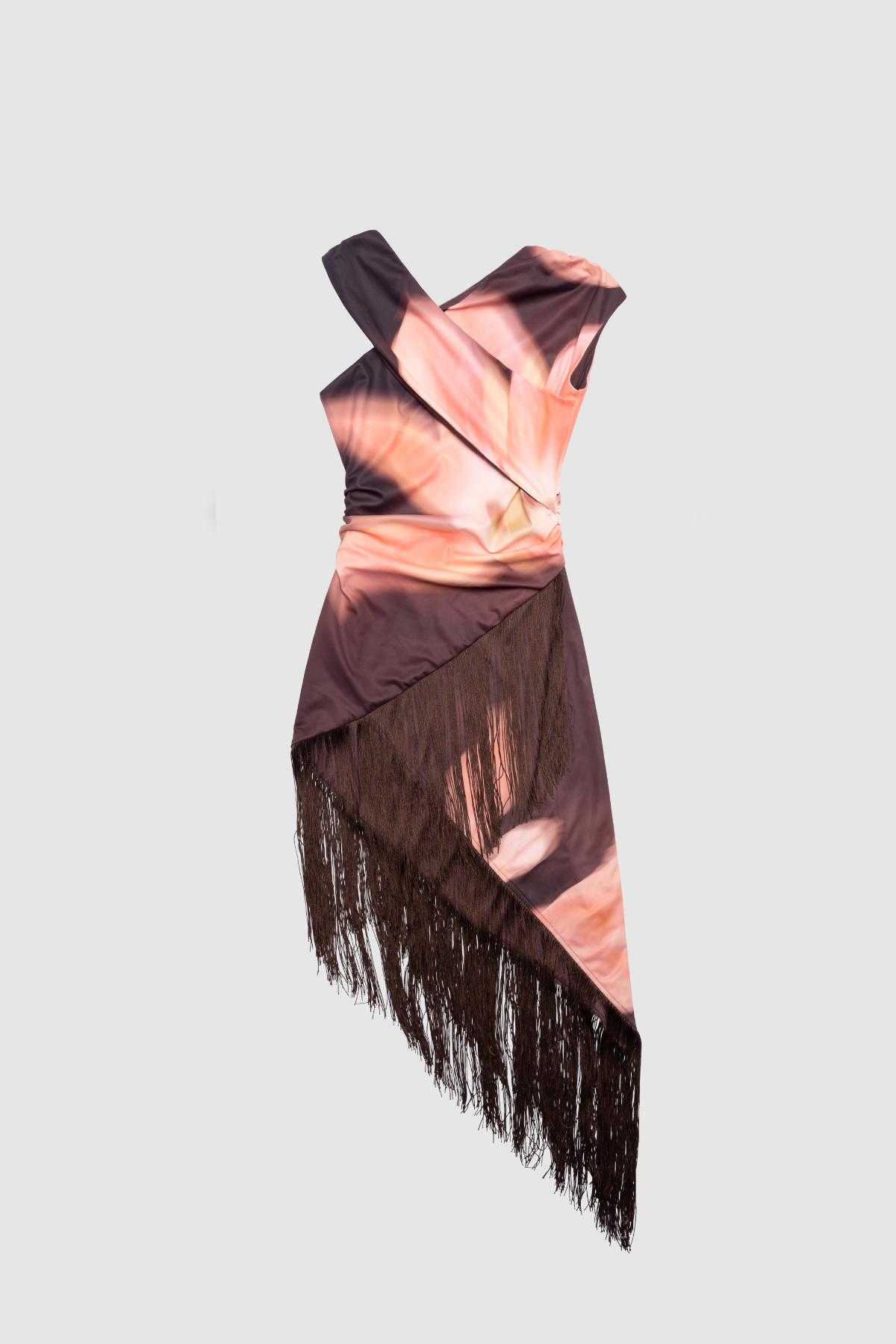 Floral print stretch jersey midi dress with asymmetric fringe hem and one-shoulder detail by The Wolf Gang, perfect for summer nights.