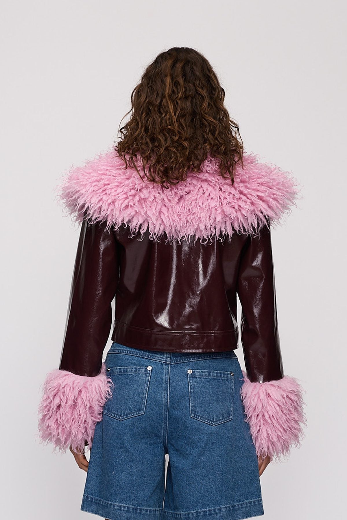 Abrigo Jacket in Berry by The Wolf Gang – back close-up