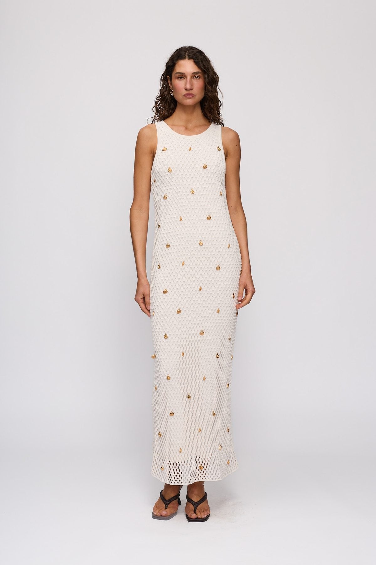 El Calo Maxi Dress in Ivory by The Wolf Gang – full-length view