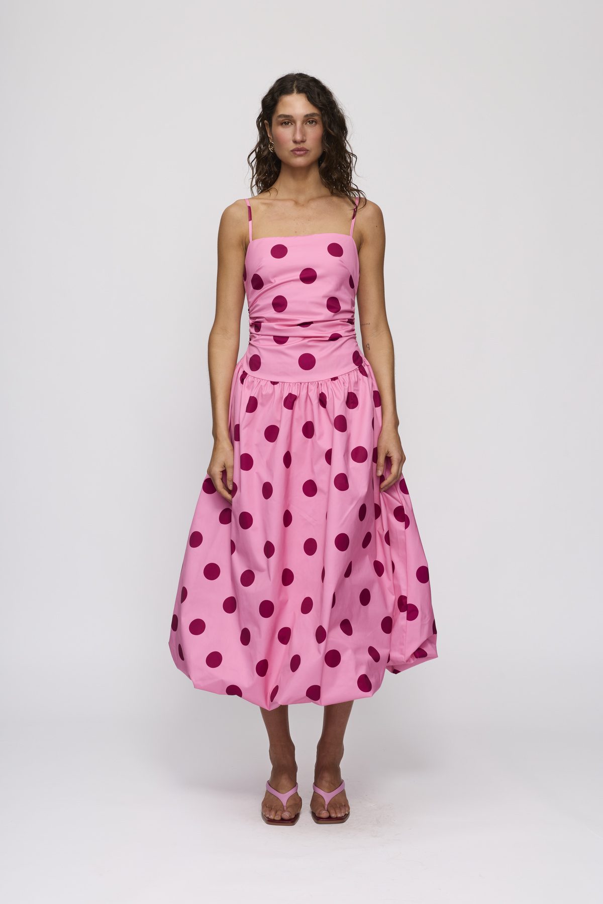 Gaia Bubble Maxi Dress in Candy Spot by The Wolf Gang – front full-length view