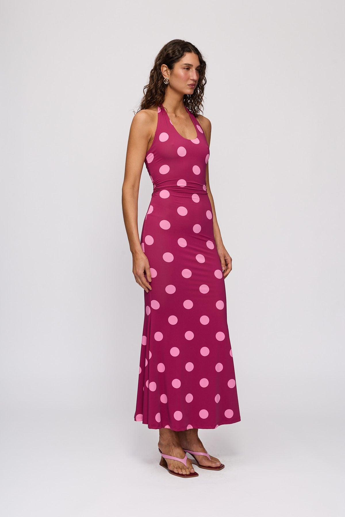 Giro Halter Dress in Berry Spot by The Wolf Gang – side view