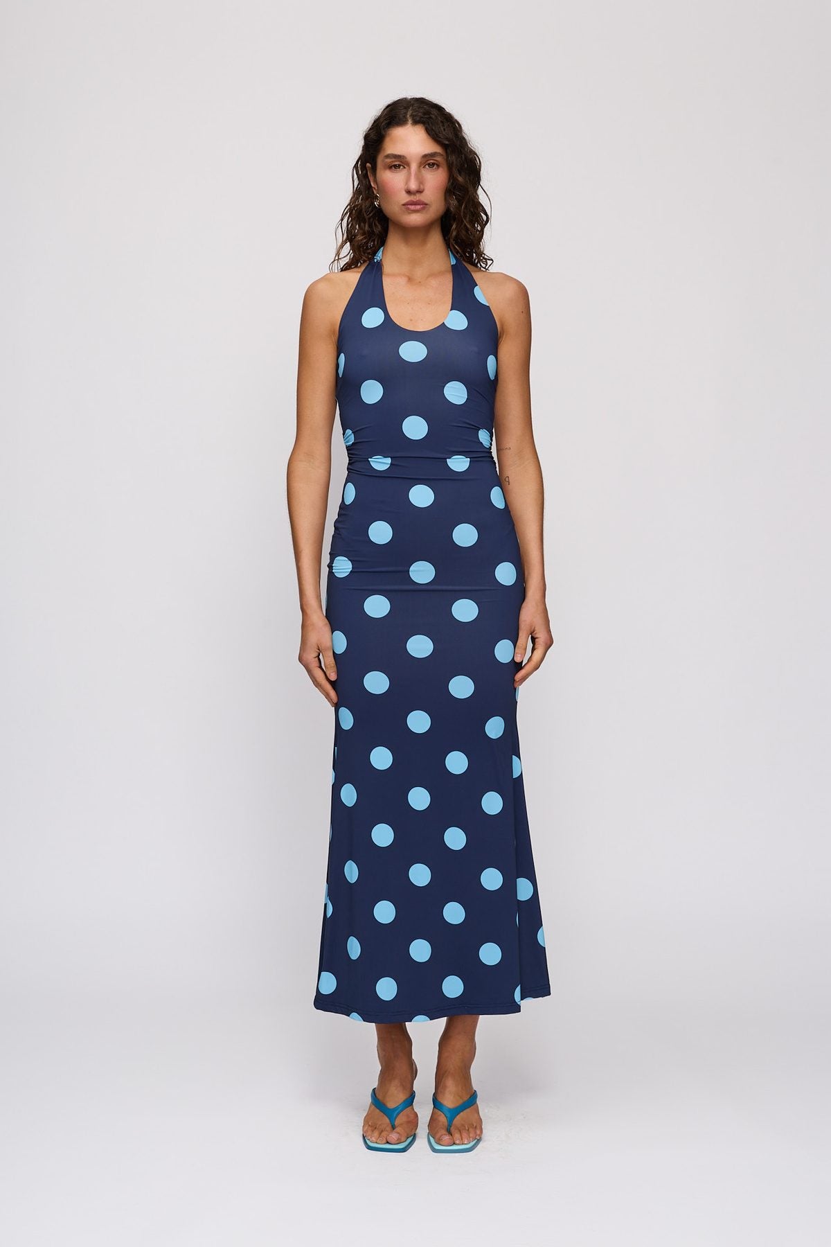 Giro Halter Dress in Storm Spot by The Wolf Gang – front full-length view