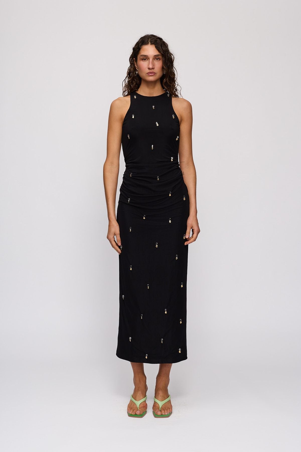 Melba Midi Dress in Noir by The Wolf Gang – front full-length view
