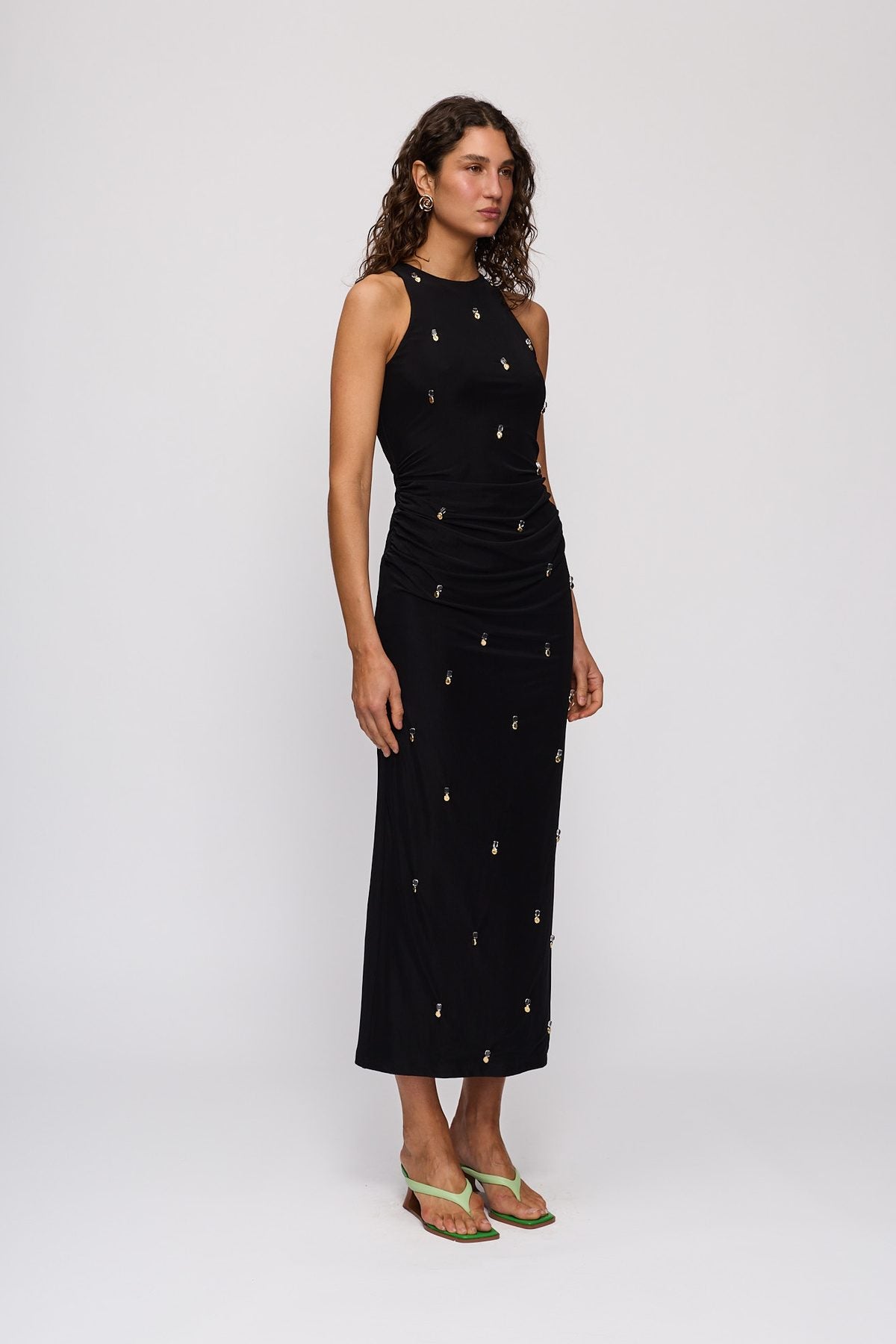 Melba Midi Dress in Noir by The Wolf Gang – full-length view
