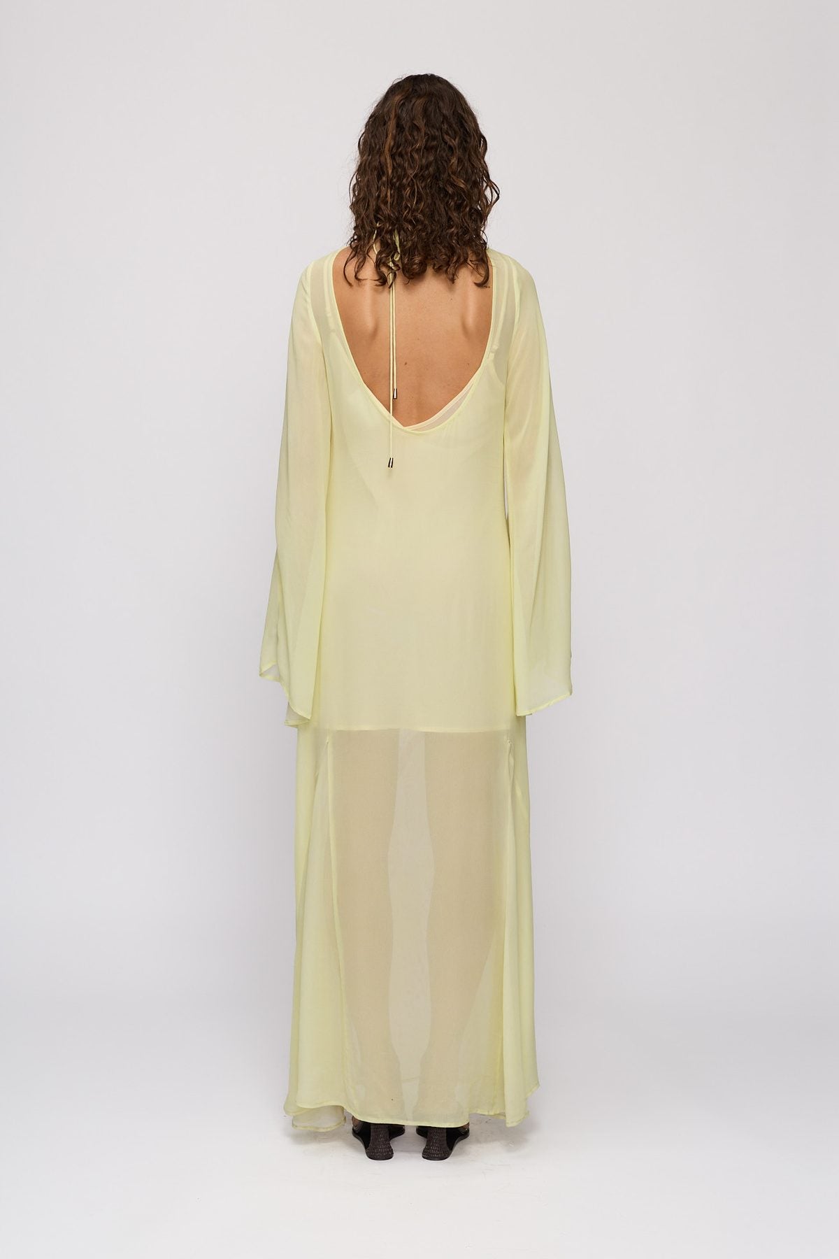 Solsana Maxi Dress in Candy Hibiscus by The Wolf Gang – back view showing scooped back and tie