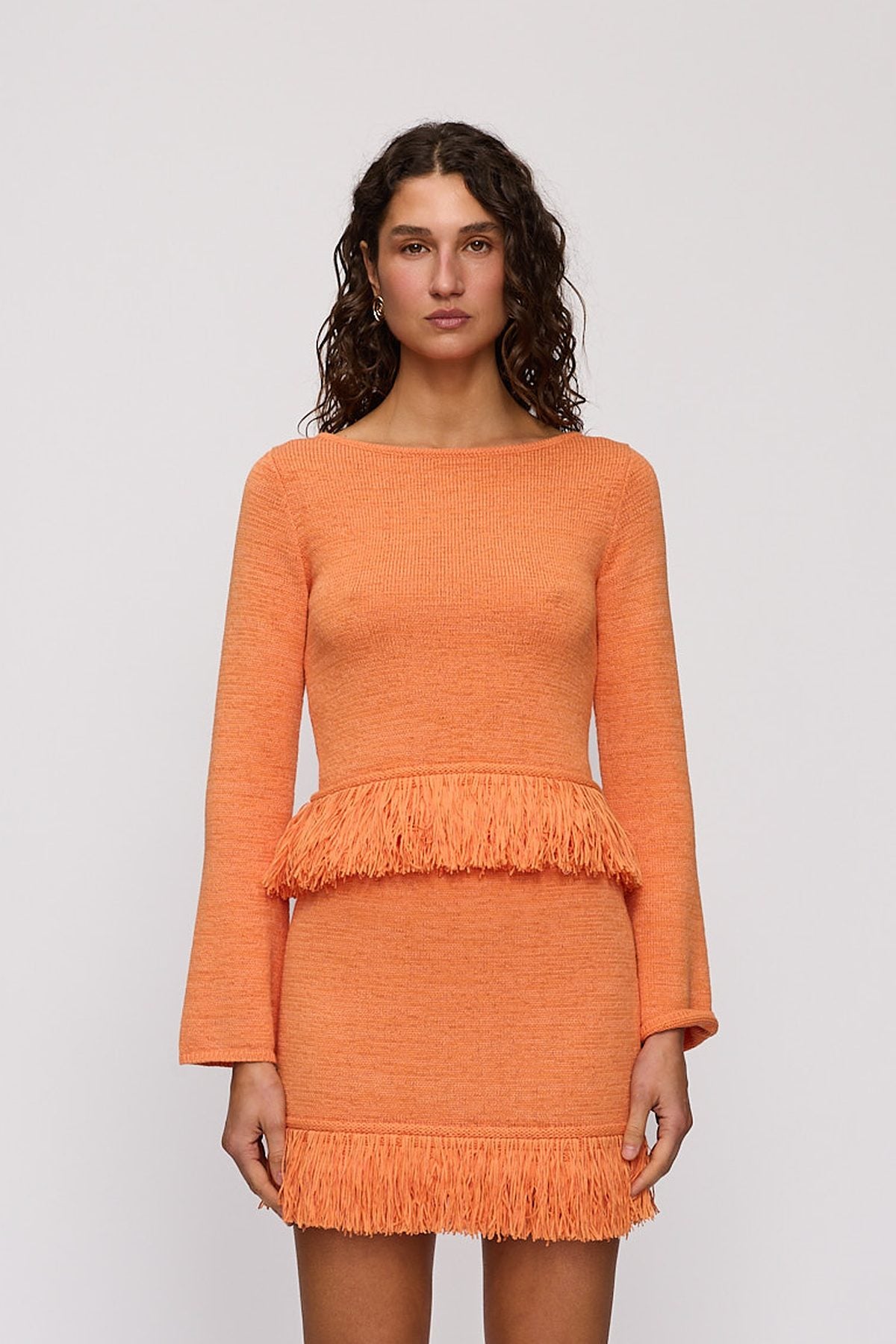 Tully Long Sleeve in Tangerine by The Wolf Gang – front close-up
