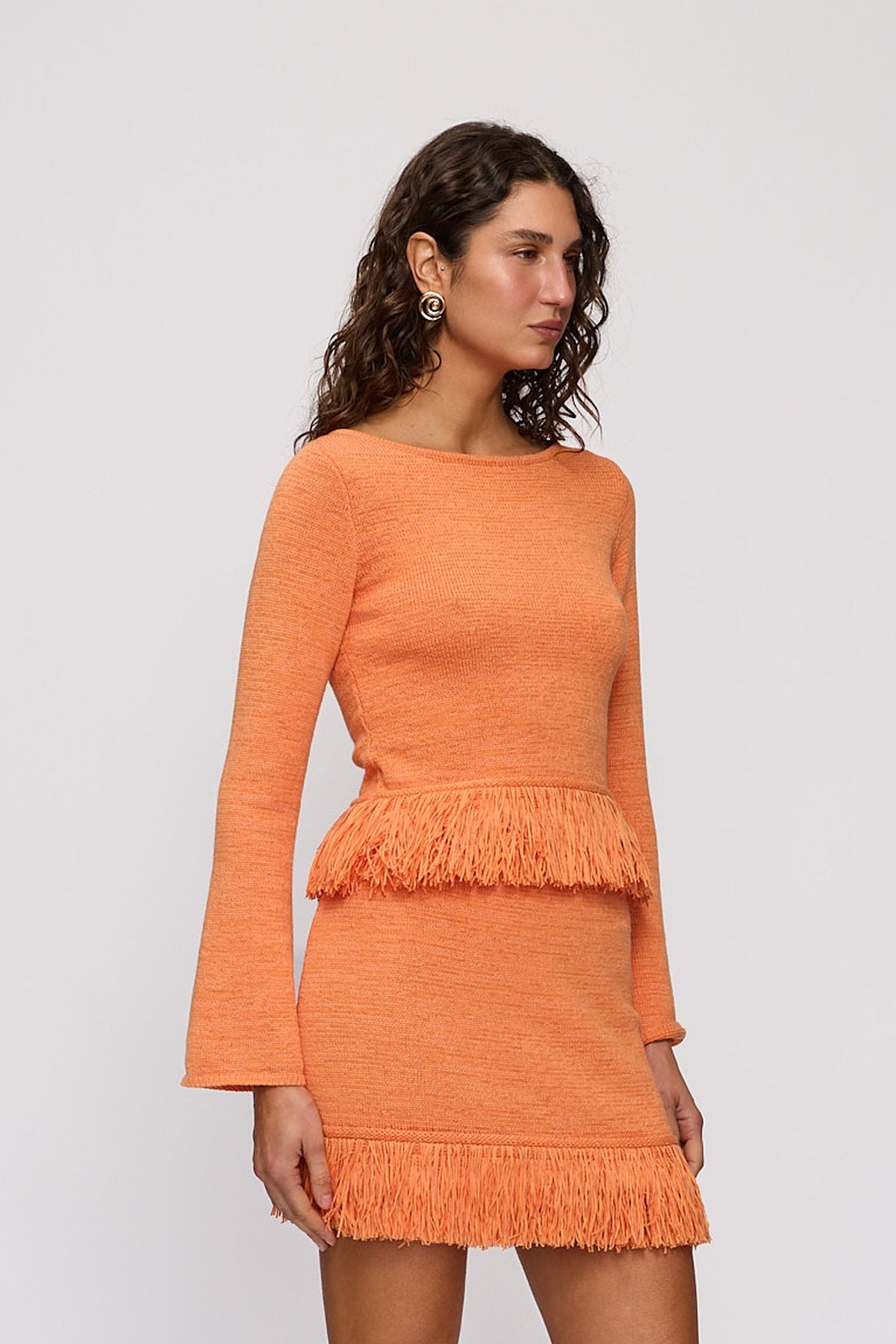 Tully Long Sleeve in Tangerine by The Wolf Gang – close-up view