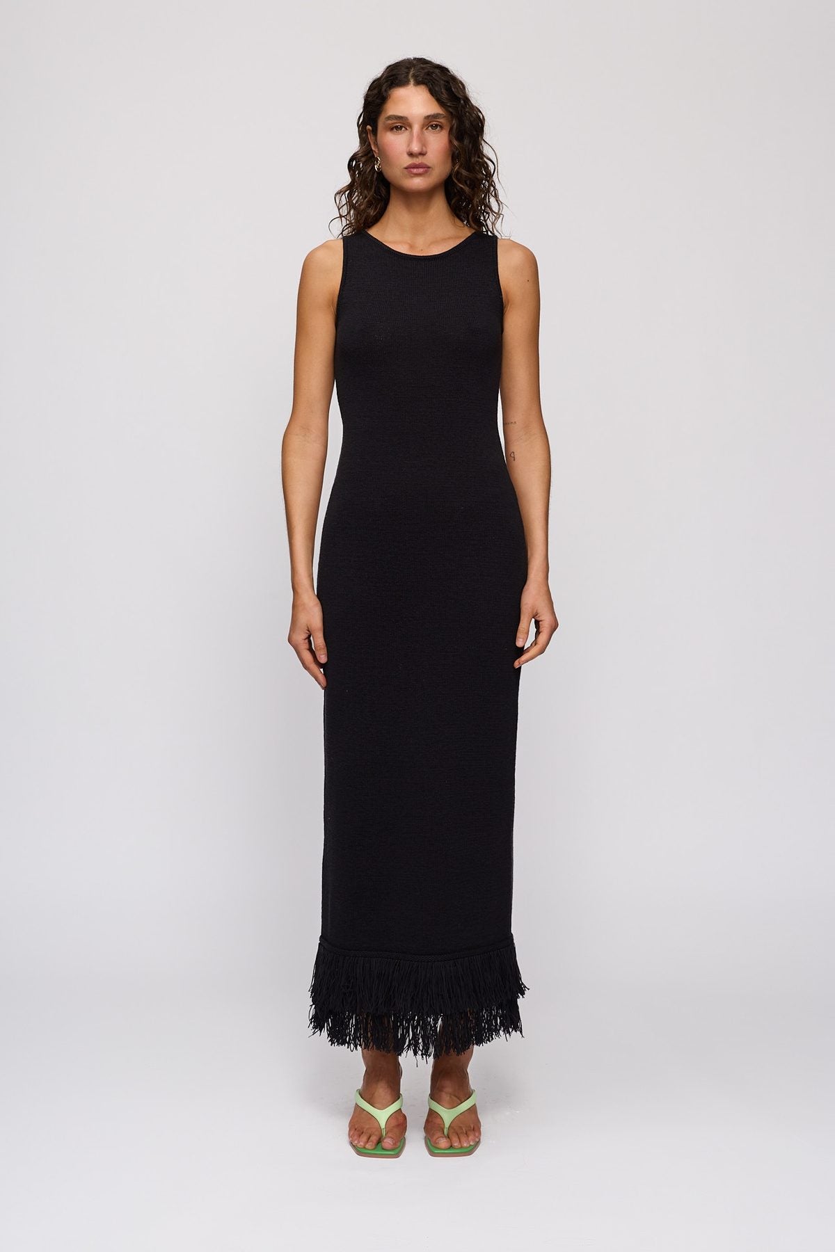 Tully Midi Dress in Noir by The Wolf Gang – front full-length view