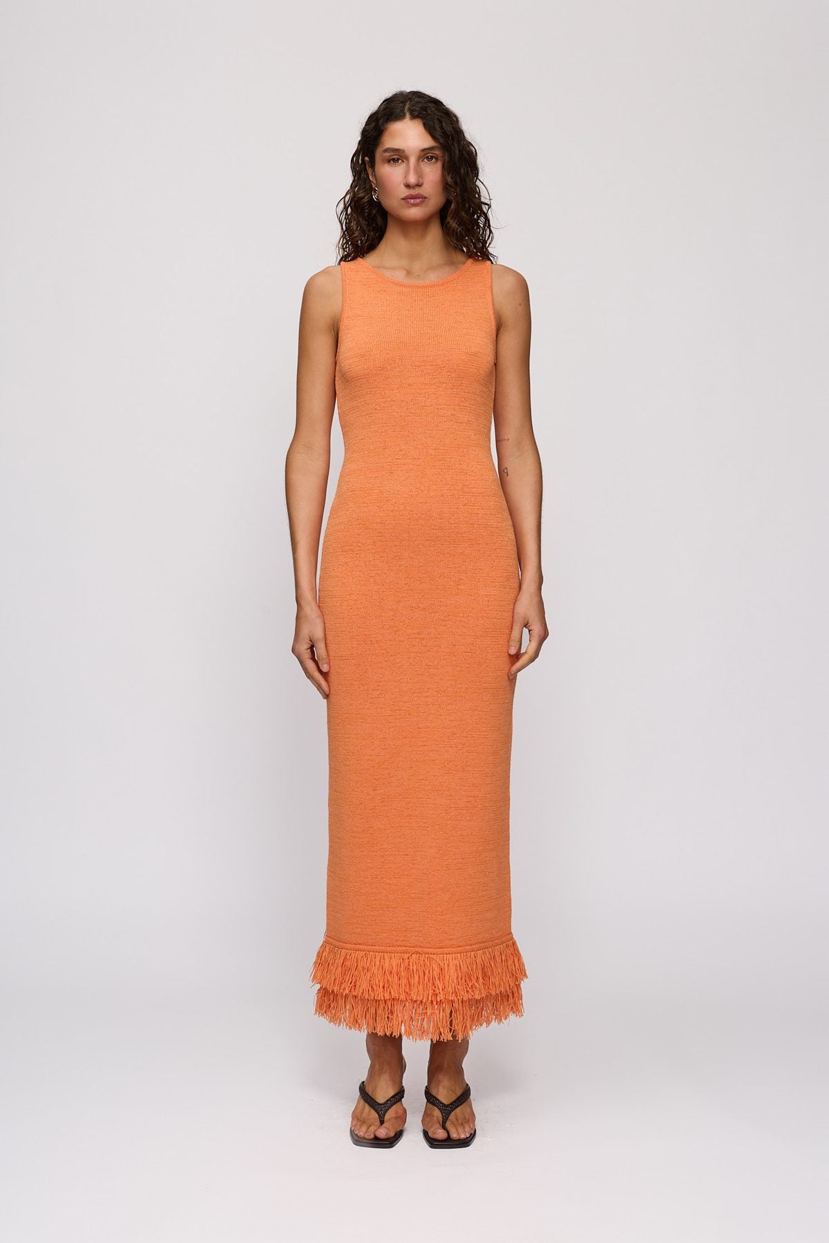 Tully Midi Dress in Tangerine by The Wolf Gang – front full-length view