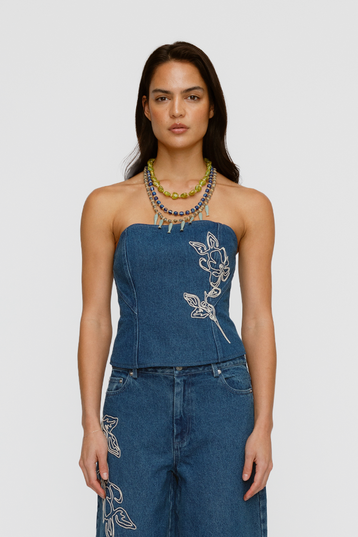 Wynn Denim Bustier - Bluestone