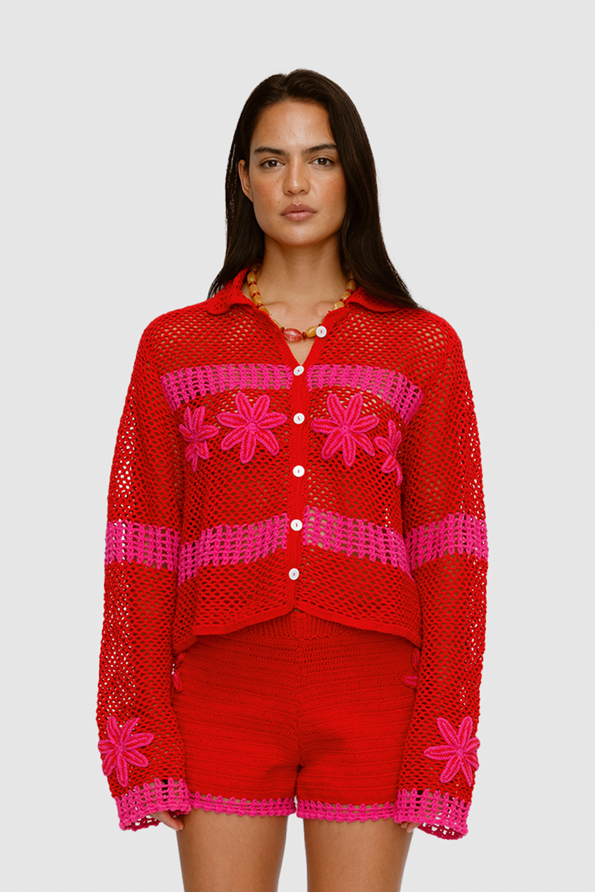 Alia Crochet Shirt - Fuchsia