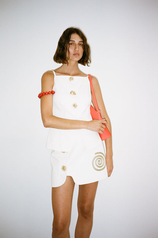 Sibel Denim Skirt - Ivory