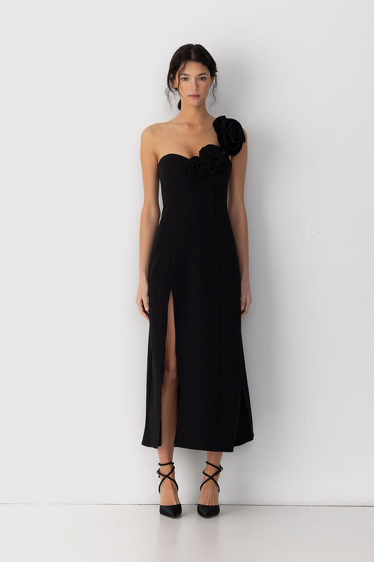 Flores Rose Midi Dress - Noir