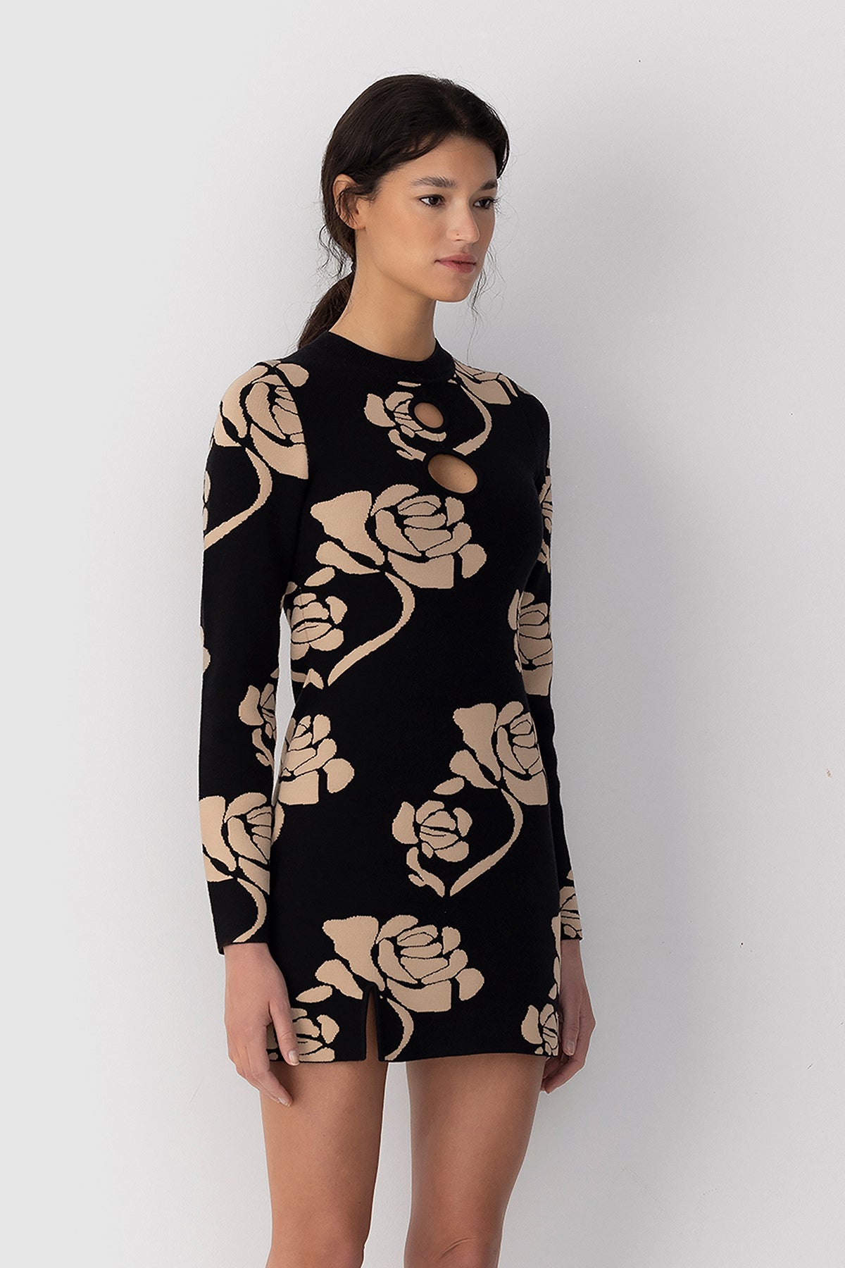 Kahlo Knit Mini Dress - Noir Rose