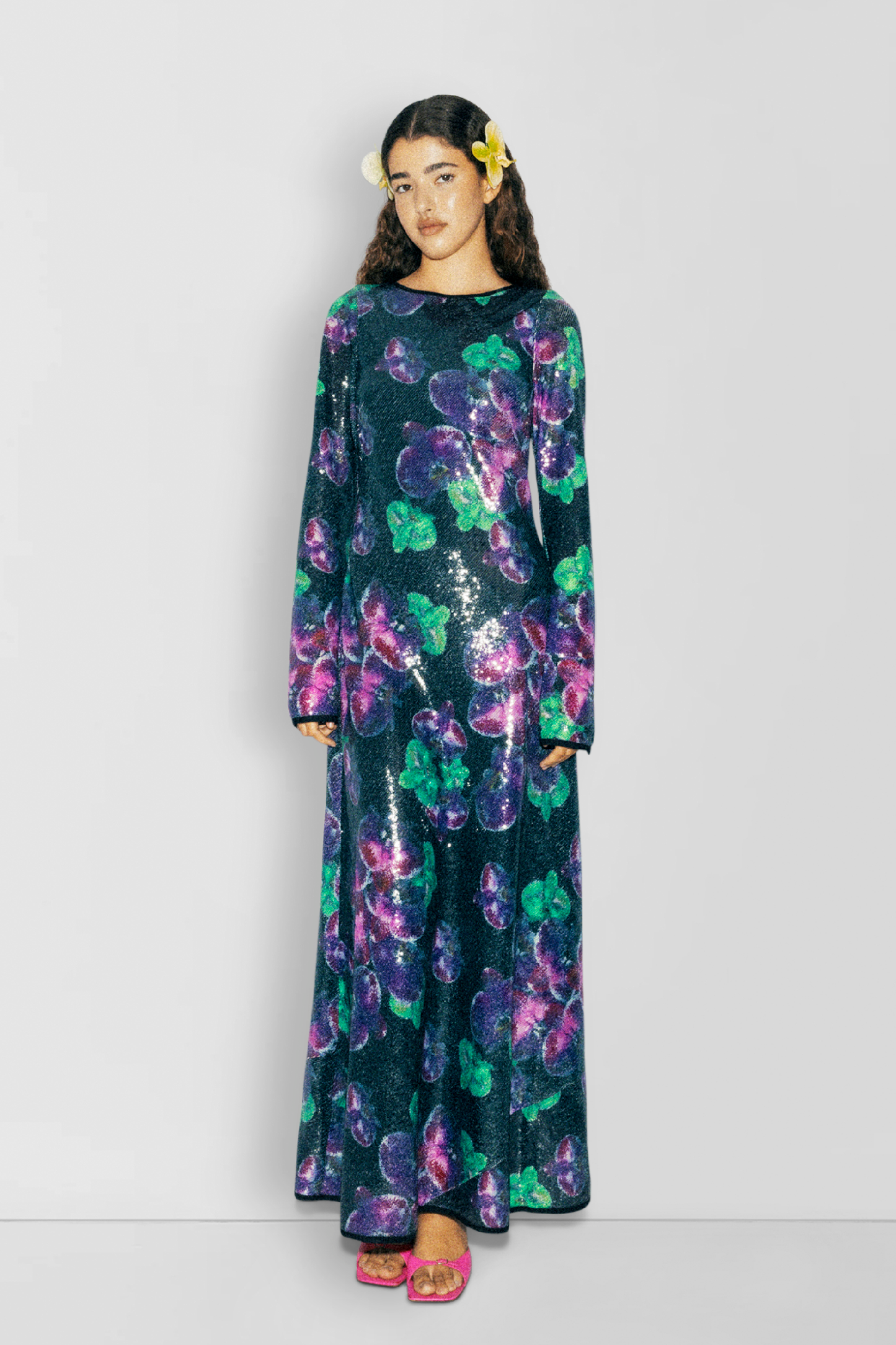 Lenee Sequin Long Sleeve Dress - Noir Orchid