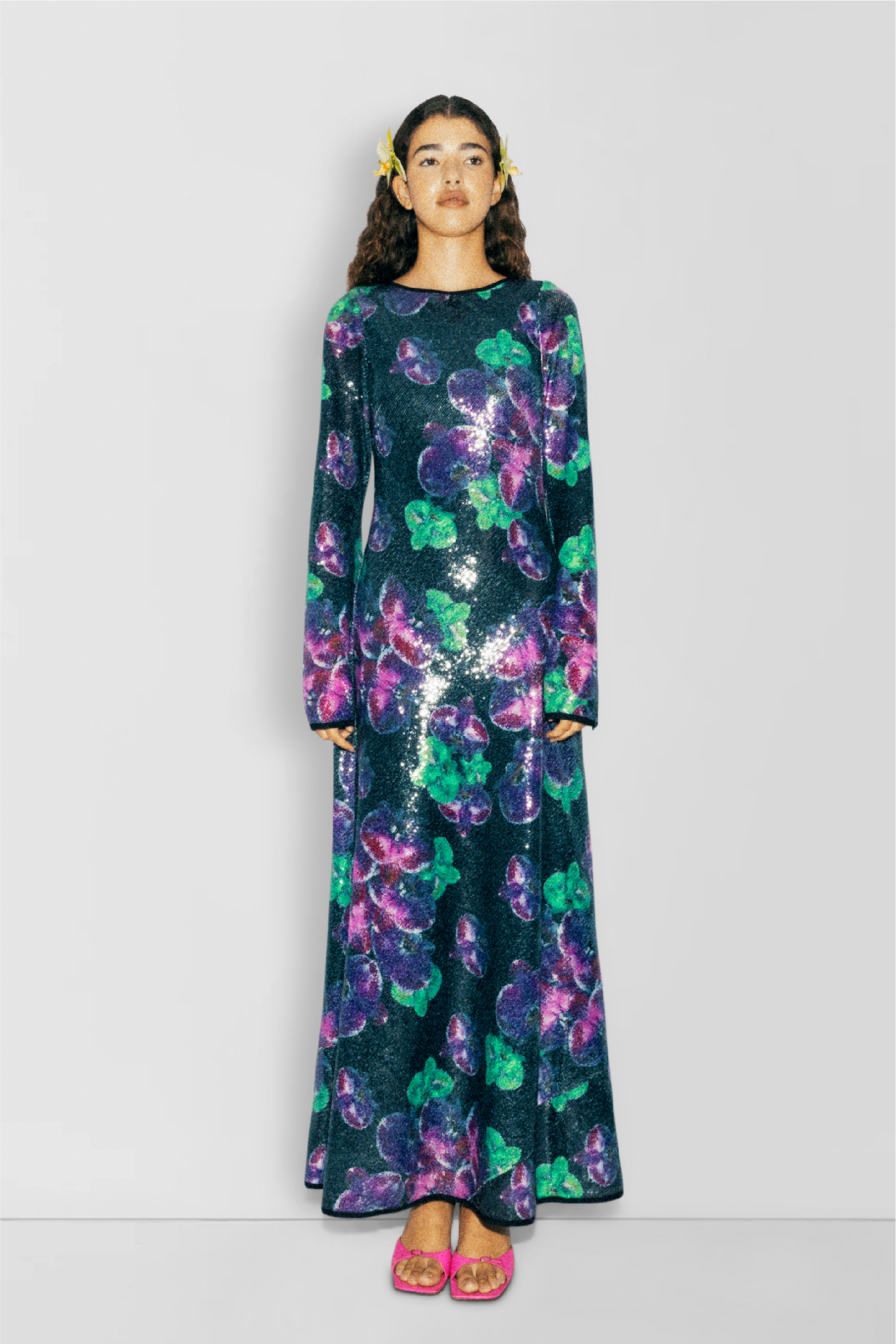 Lenee Sequin Long Sleeve Dress - Noir Orchid