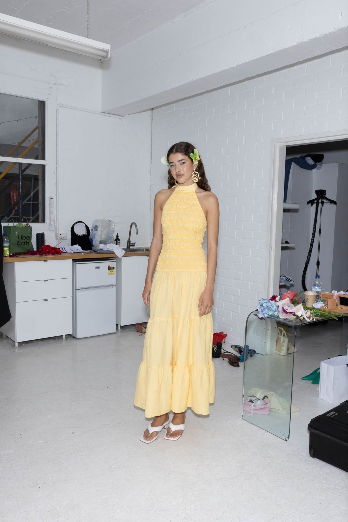 Ostia Shirred Maxi Dress - Butter