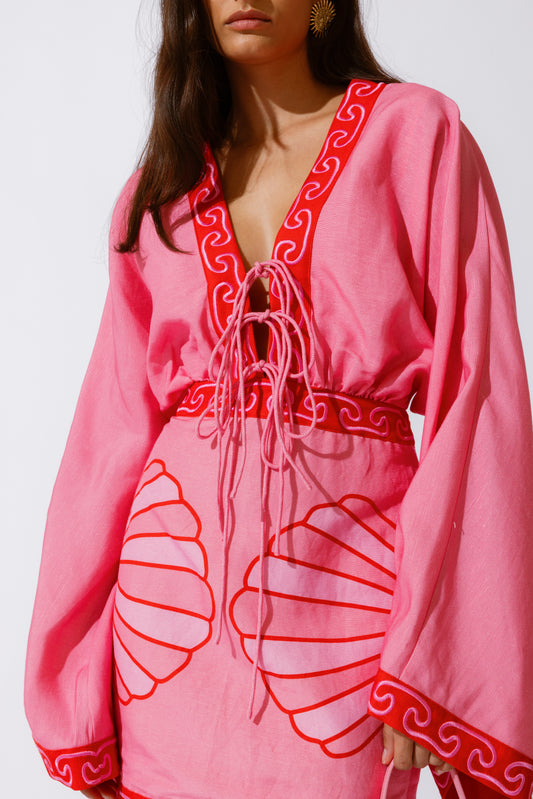 Concha Long Sleeve Mini Dress - Candy Shell