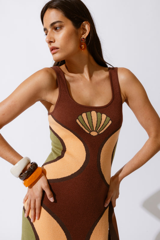 Concha Knit Maxi Dress - Chocolate