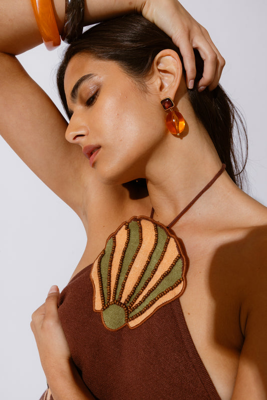 Concha Halter Mini Dress - Chocolate