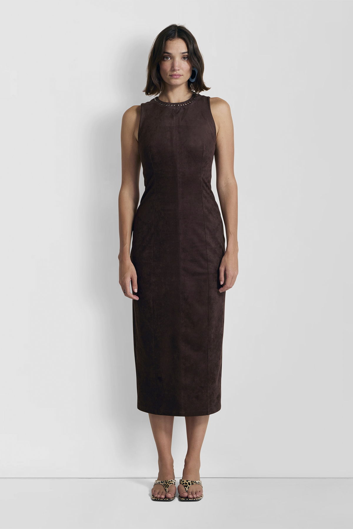 Mecca Stud Midi Dress - Chocolate