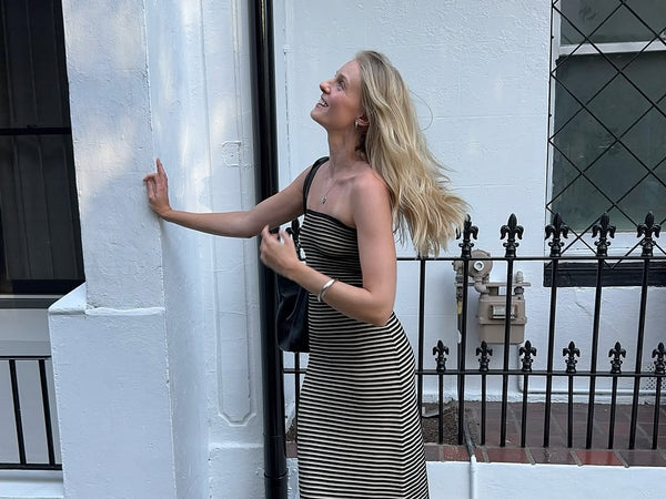 Brita wears the Sunmor Knit Dress in XS