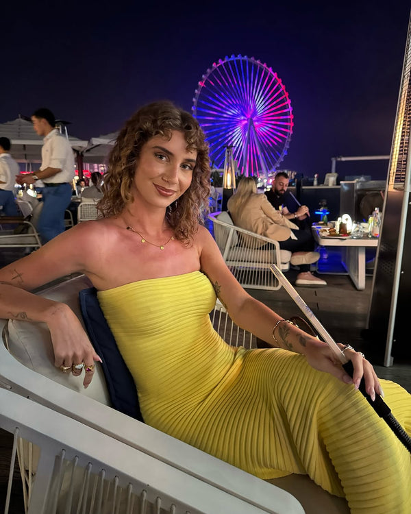 Summer wears the Sunmor Knit Dress in XS