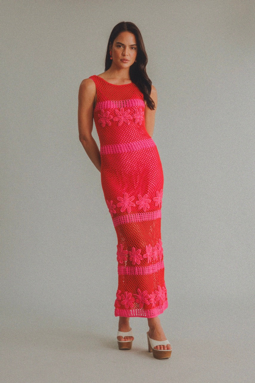 Alia Crochet Midi Dress - Fuchsia