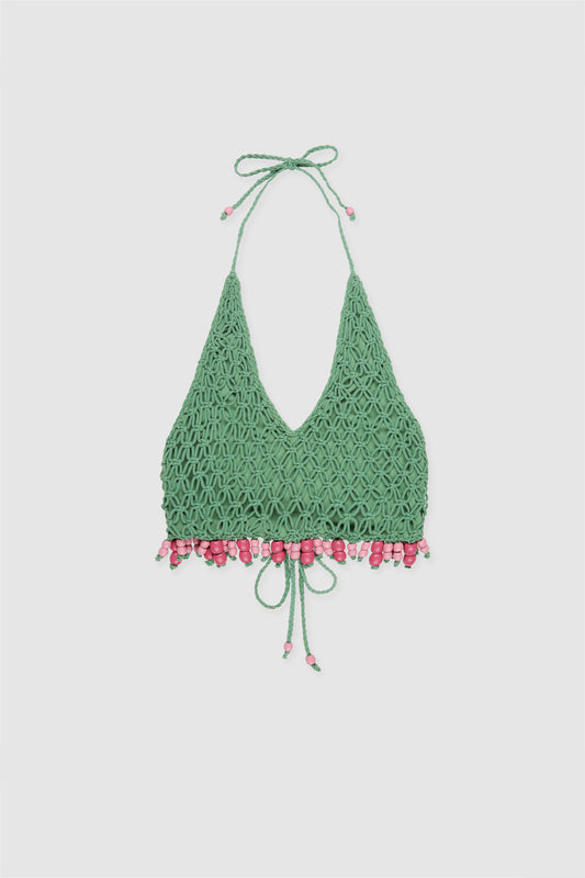 Reis Beaded Macrame Top - Emerald